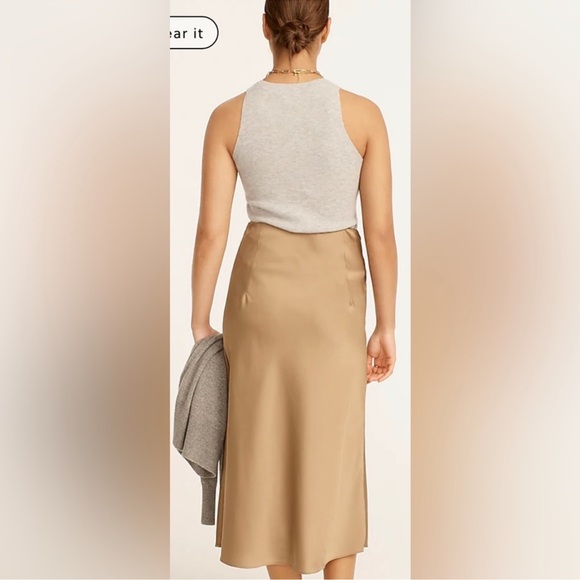 JCrew Gweneth Slip Midi Skirt Camel Satin Size XS - Picture 2 of 4